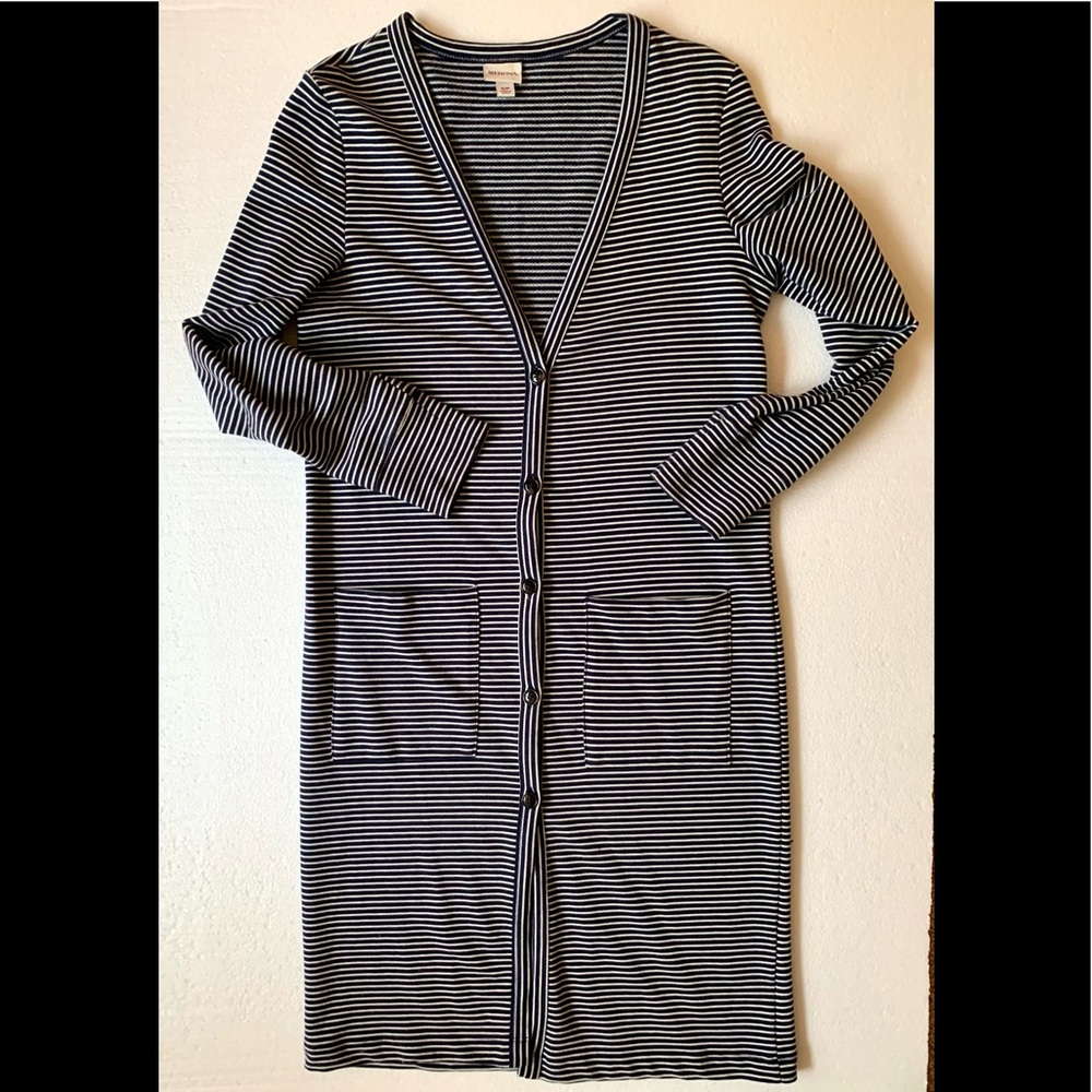 MERONA Navy Blue White Striped Cotton Duster Cardigan Dress